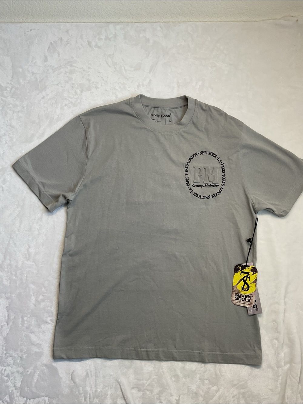 7 For All Mankind Light Gray Short-Sleeve Crew Tee with Chest Logo